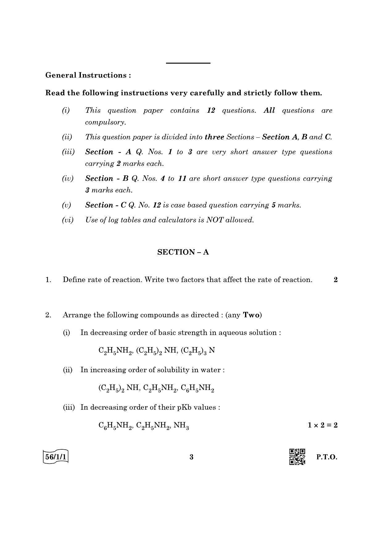 CBSE Class 12 56-1-1 Chemistry 2022 Question Paper - Page 3