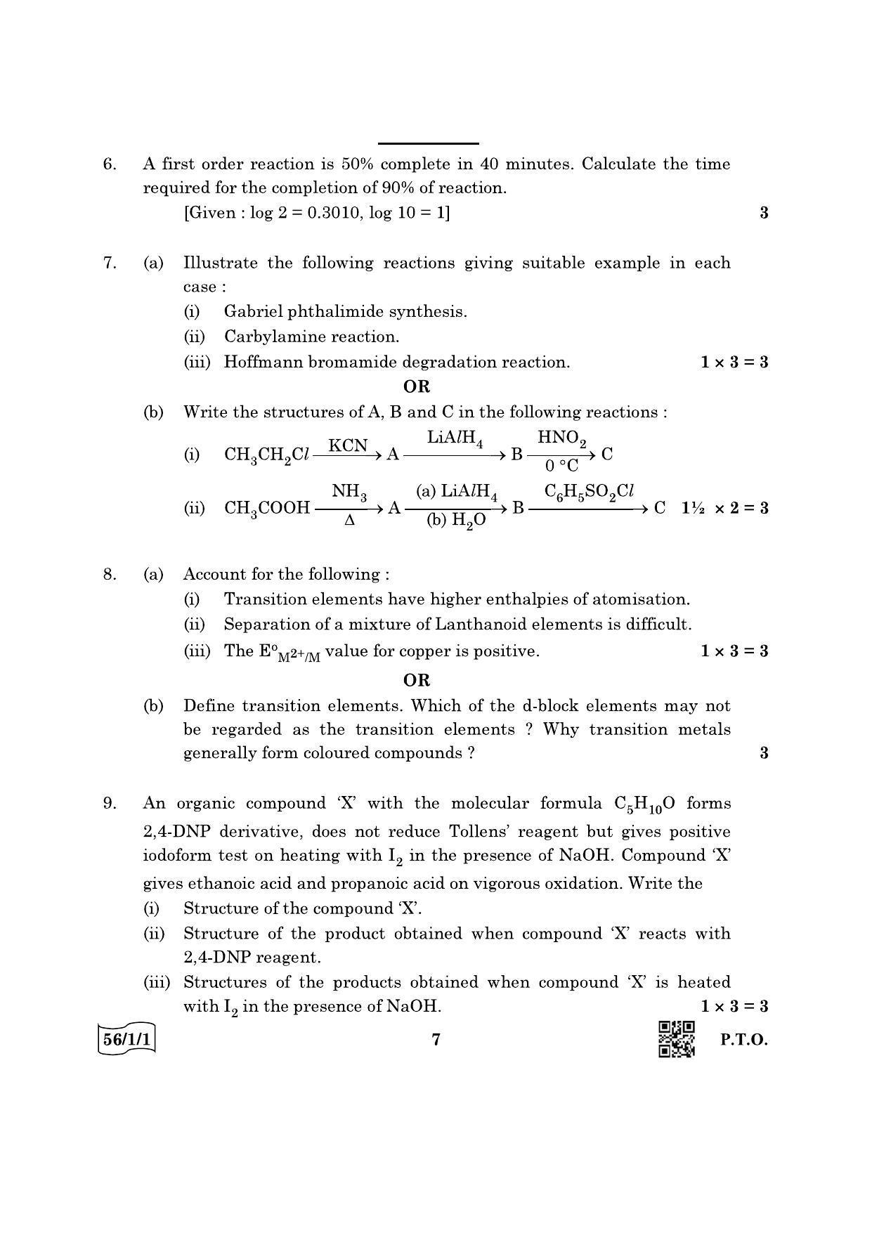 CBSE Class 12 56-1-1 Chemistry 2022 Question Paper - Page 7