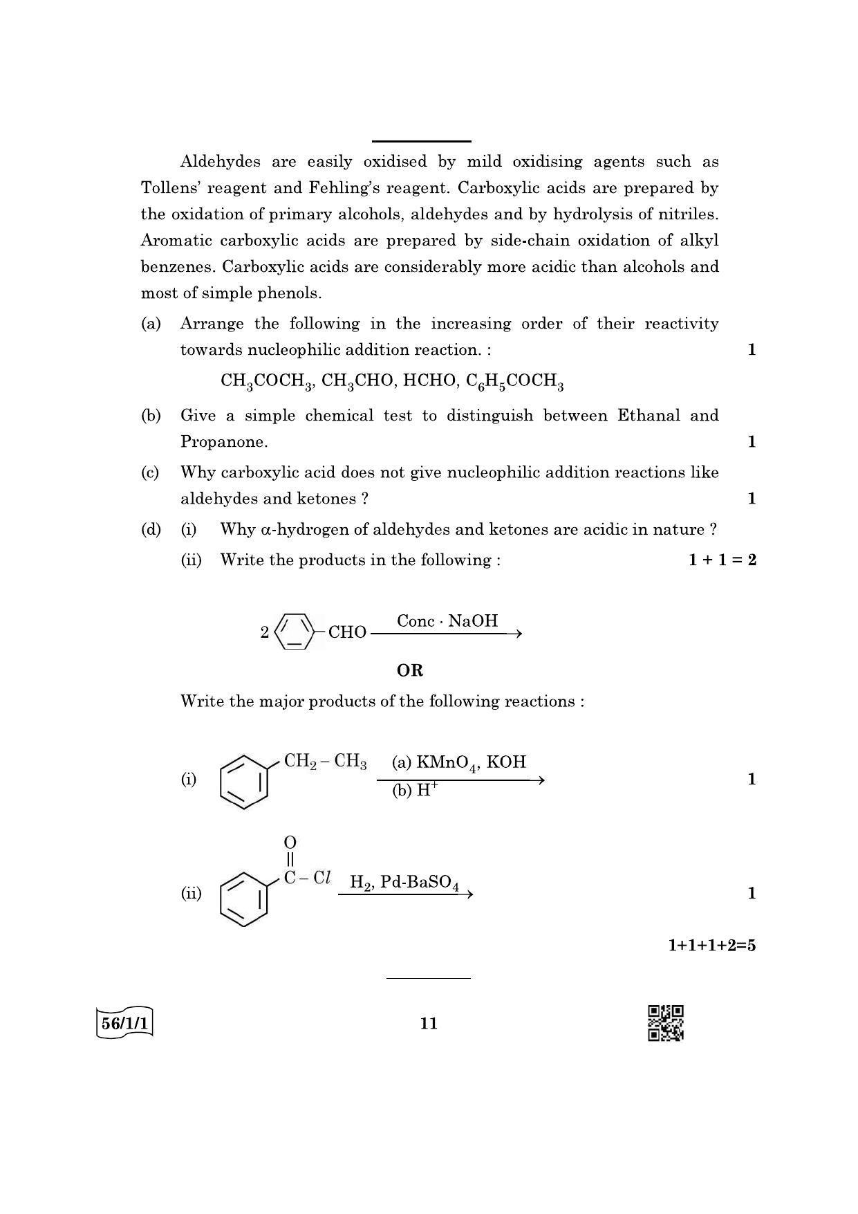 CBSE Class 12 56-1-1 Chemistry 2022 Question Paper - Page 11