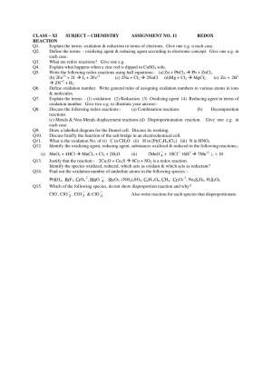 CBSE Worksheets for Class 11 Chemistry Assignment 12