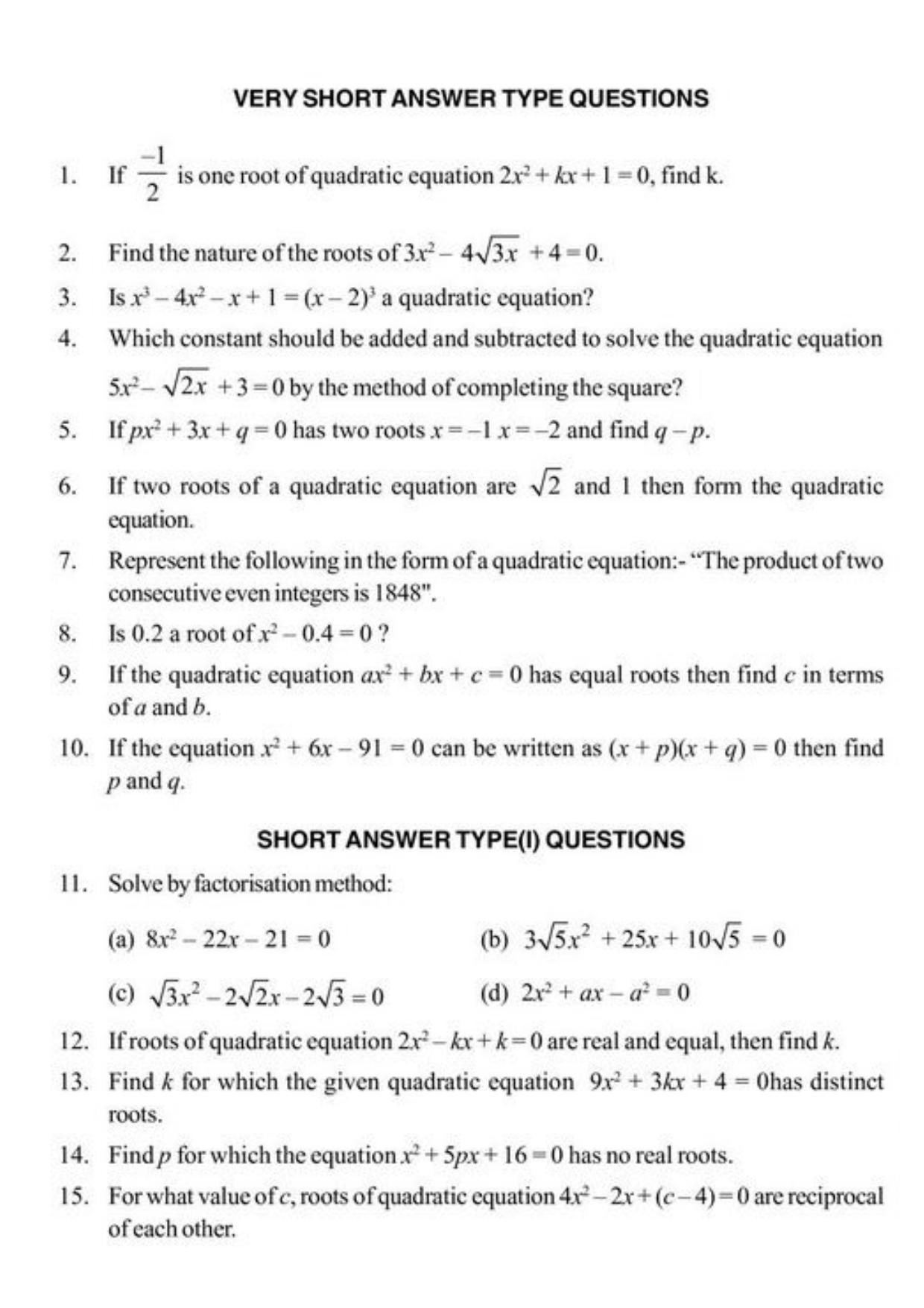 Class 10 Notes, Question & Practice Paper - Mathematics (Topic 4: Quadratic Equations) - Page 4
