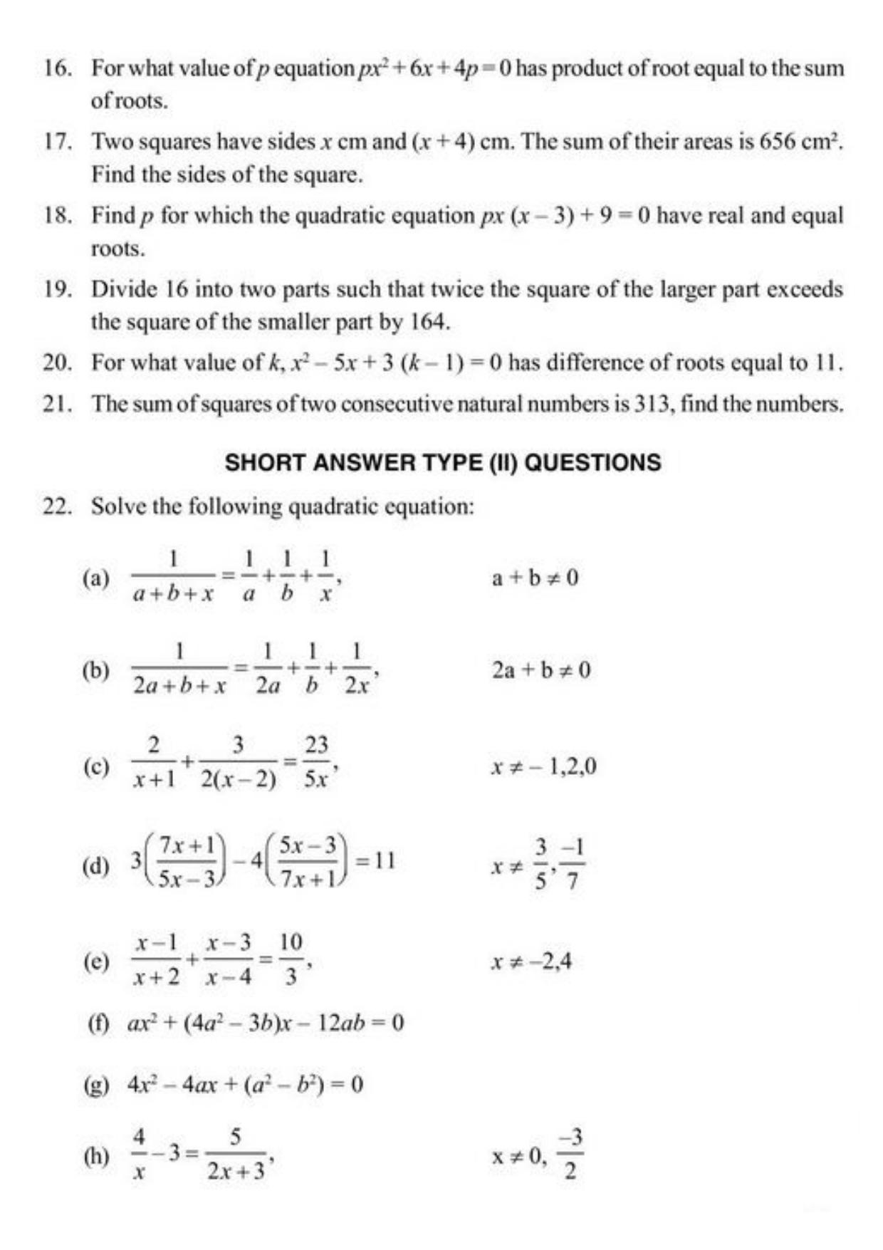 Class 10 Notes, Question & Practice Paper - Mathematics (Topic 4: Quadratic Equations) - Page 5