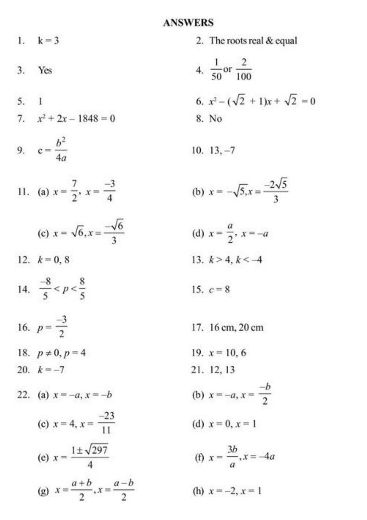 Class 10 Notes, Question & Practice Paper - Mathematics (Topic 4: Quadratic Equations) - Page 9
