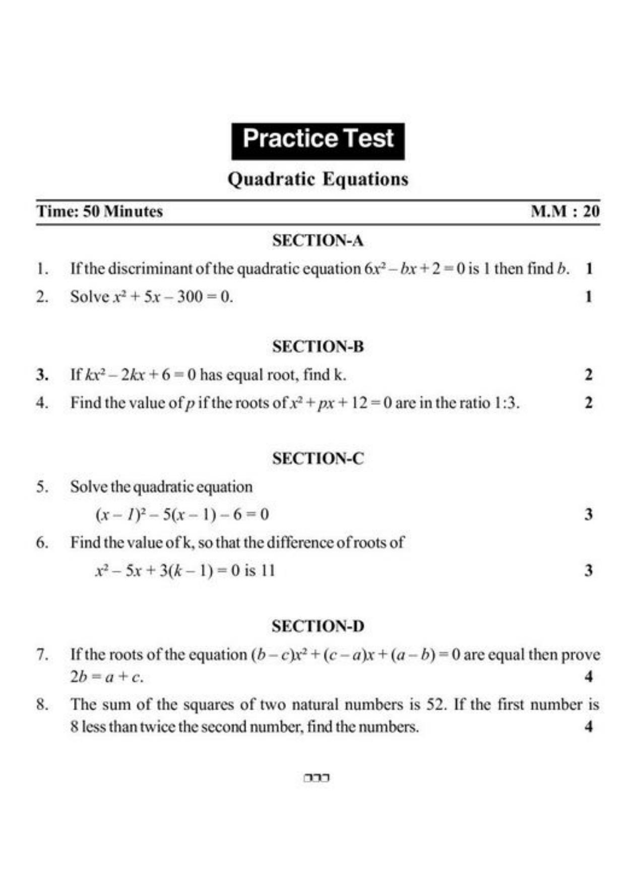 Class 10 Notes, Question & Practice Paper - Mathematics (Topic 4: Quadratic Equations) - Page 11