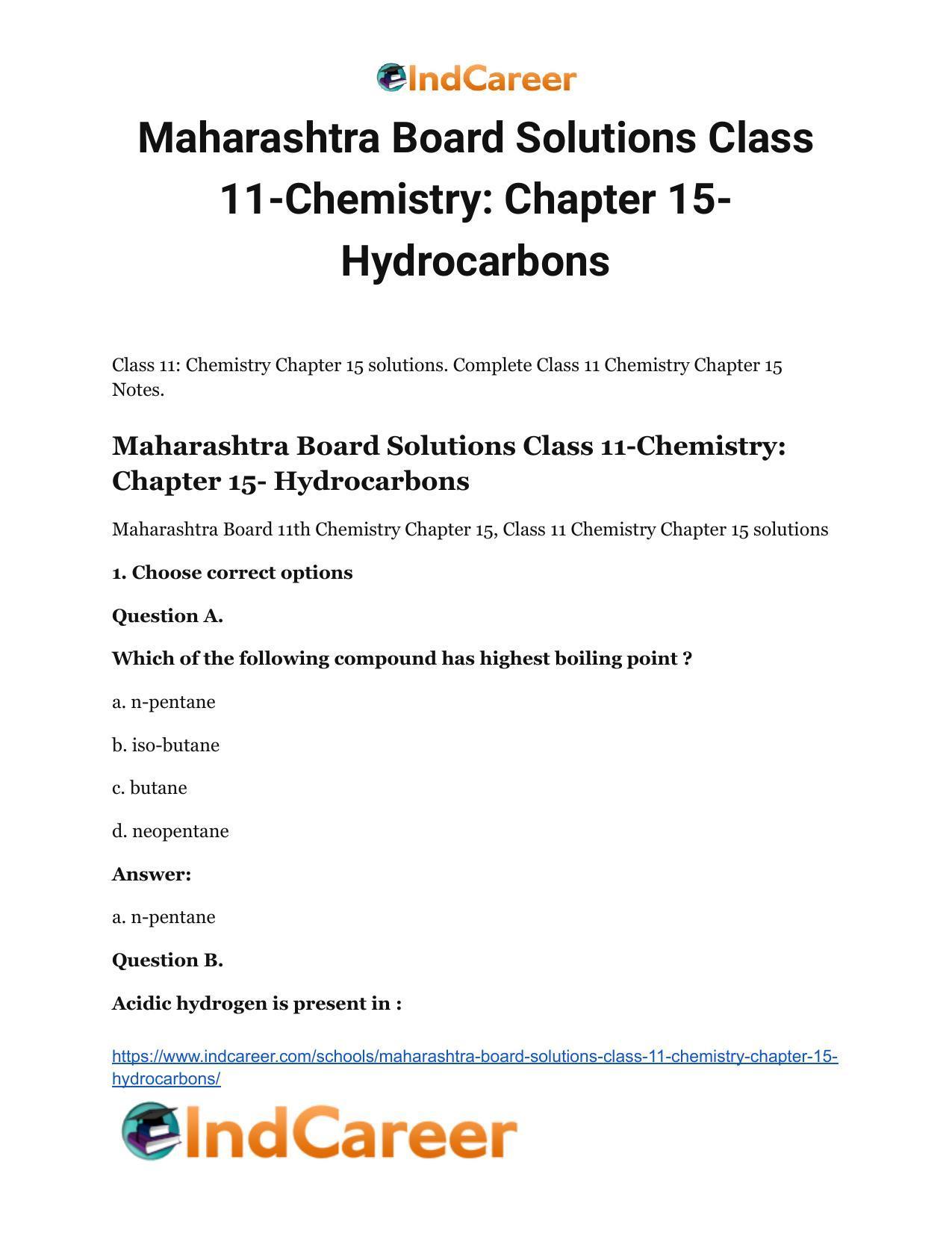 Maharashtra Board Solutions Class 11-Chemistry: Chapter 15- Hydrocarbons - Page 2