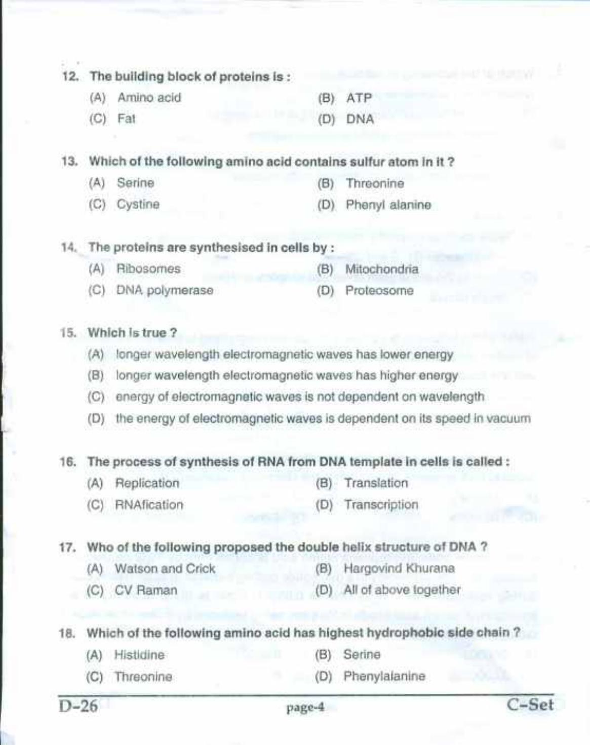 PU CET(PG) 2017: M.Sc. Forensic Science & Criminology SET C Question Paper - Page 4