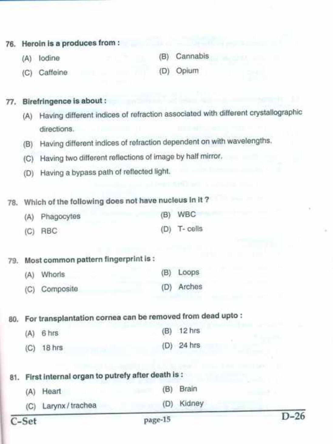 PU CET(PG) 2017: M.Sc. Forensic Science & Criminology SET C Question Paper - Page 15