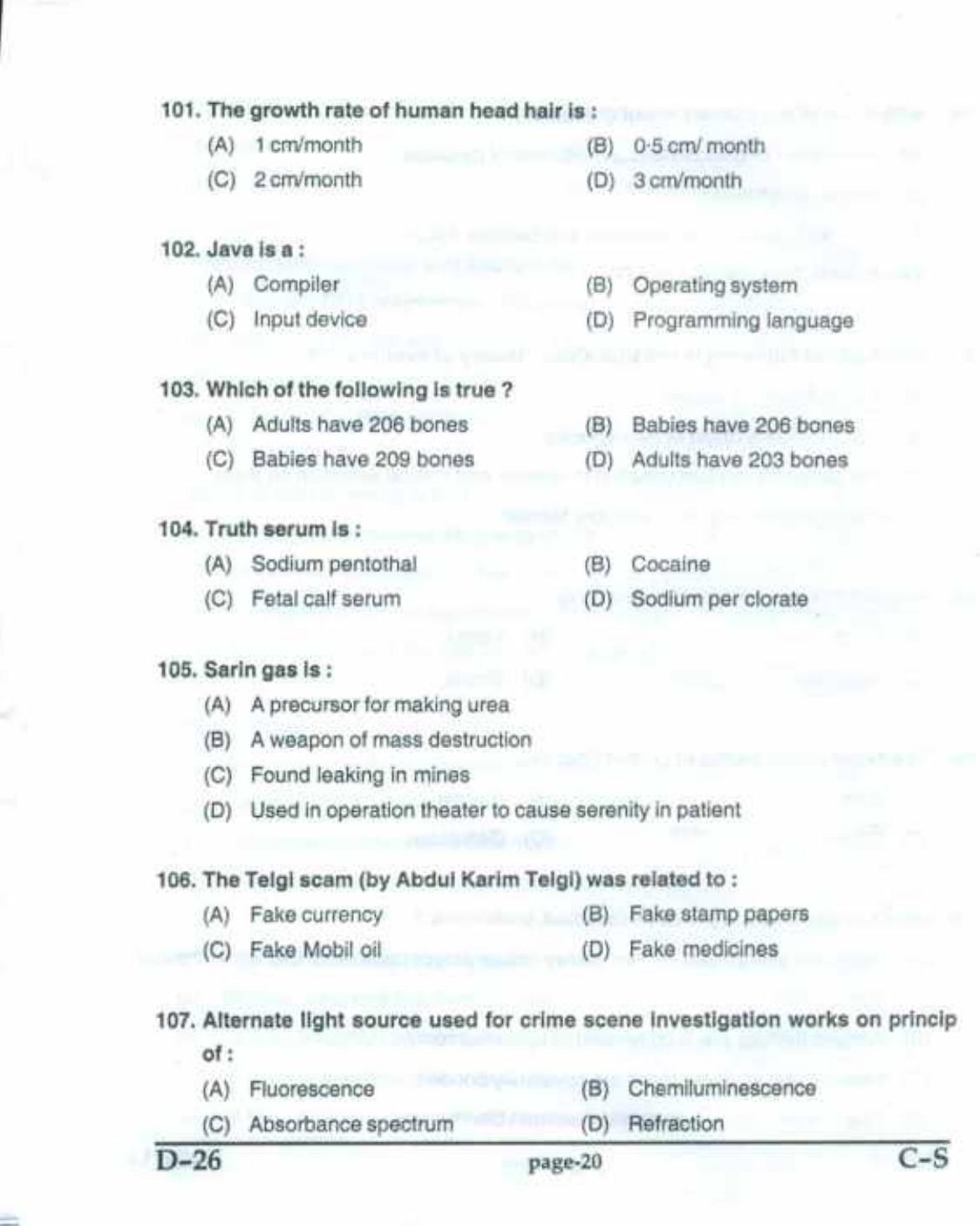 PU CET(PG) 2017: M.Sc. Forensic Science & Criminology SET C Question Paper - Page 20