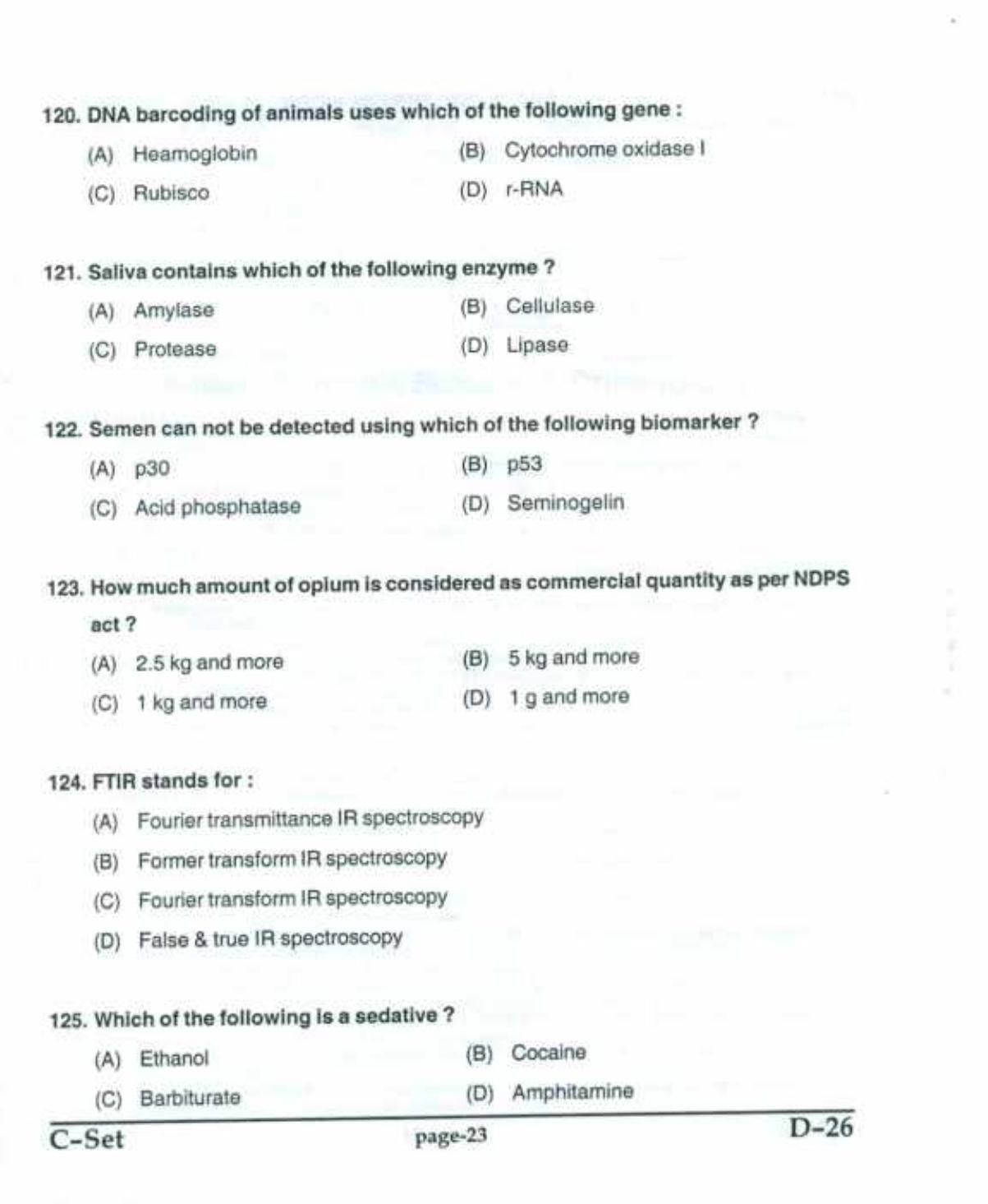 PU CET(PG) 2017: M.Sc. Forensic Science & Criminology SET C Question Paper - Page 23