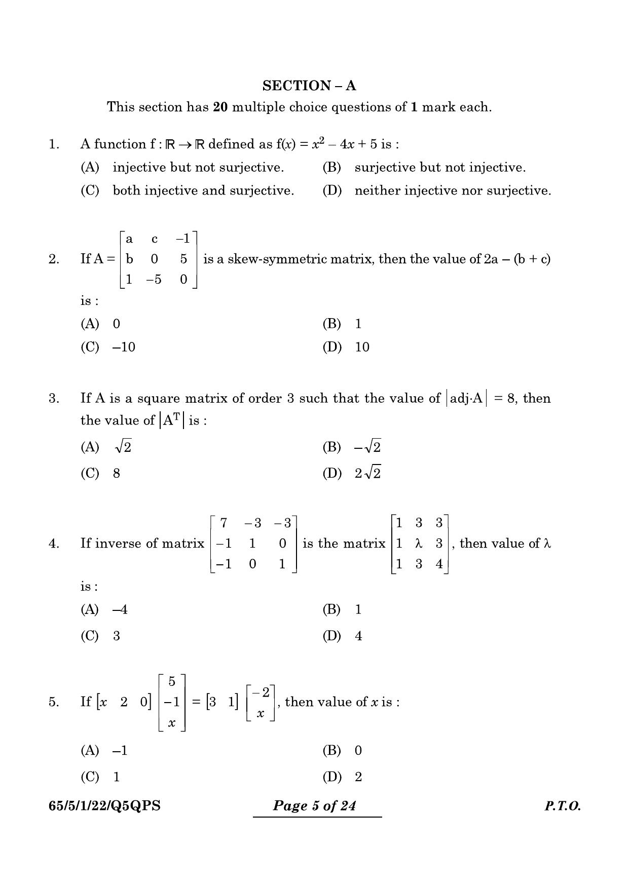 CBSE Class 12 65-5-1 Mathematics 2024 Question Paper - Page 5