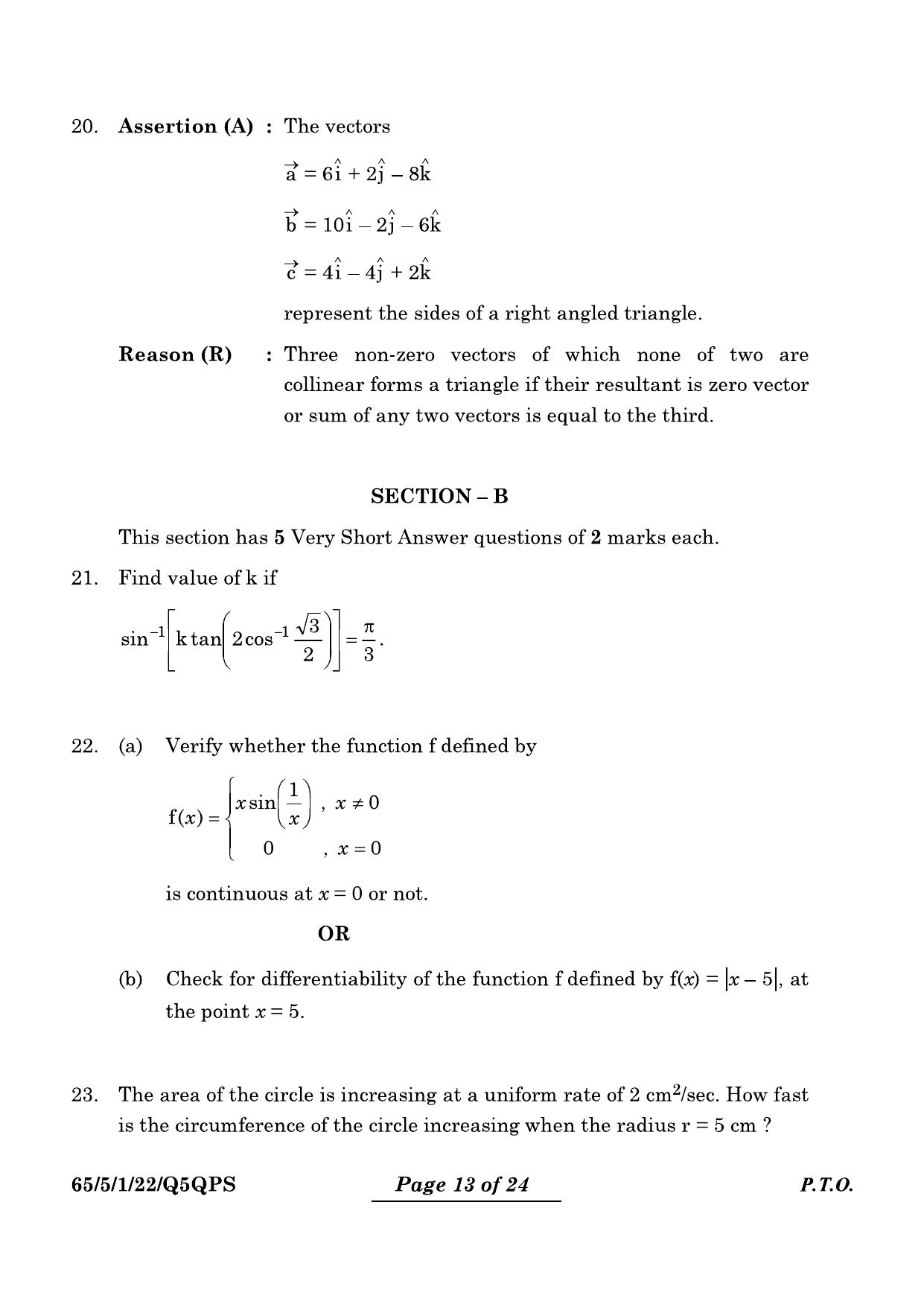 CBSE Class 12 65-5-1 Mathematics 2024 Question Paper - Page 13