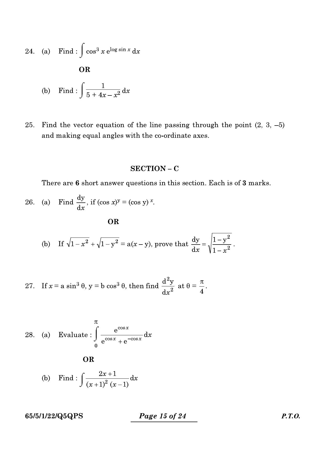 CBSE Class 12 65-5-1 Mathematics 2024 Question Paper - Page 15