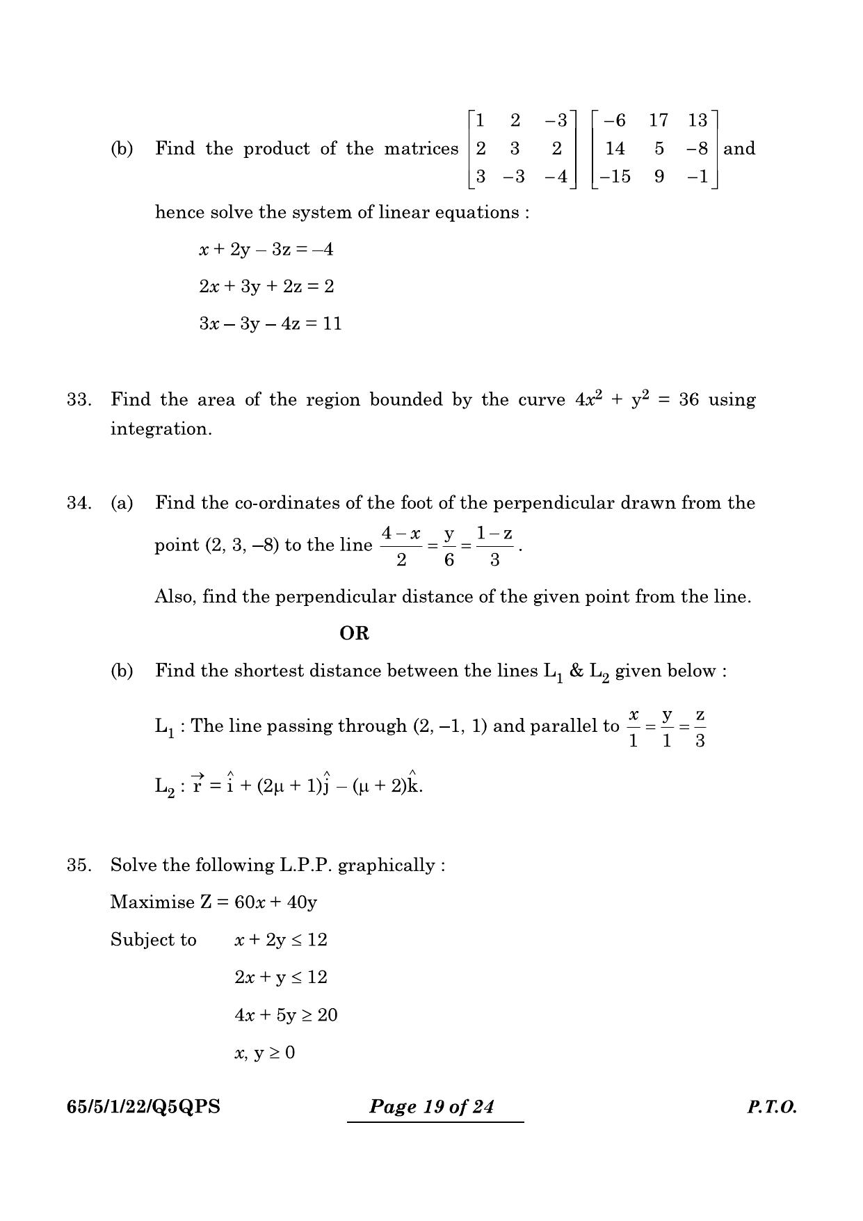 CBSE Class 12 65-5-1 Mathematics 2024 Question Paper - Page 19