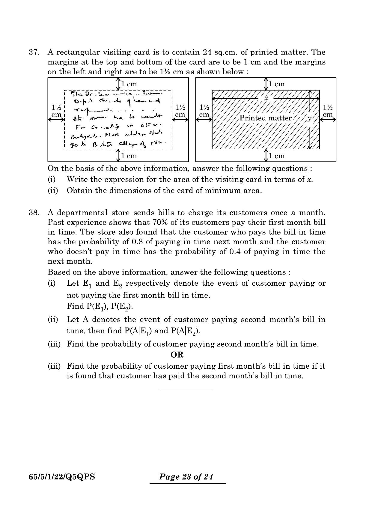 CBSE Class 12 65-5-1 Mathematics 2024 Question Paper - Page 23