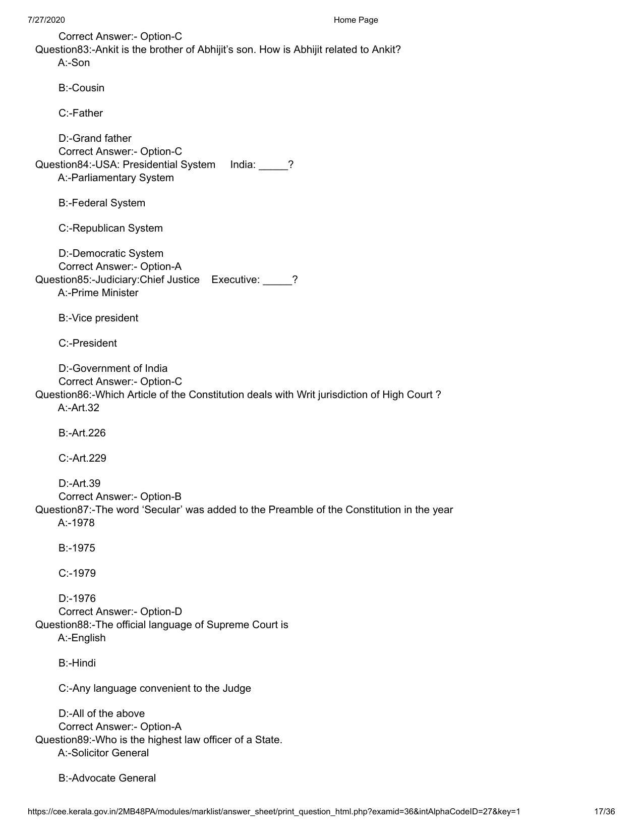 Kerala 2020 LLB 3-Year Question Paper with Answer Key - Page 17