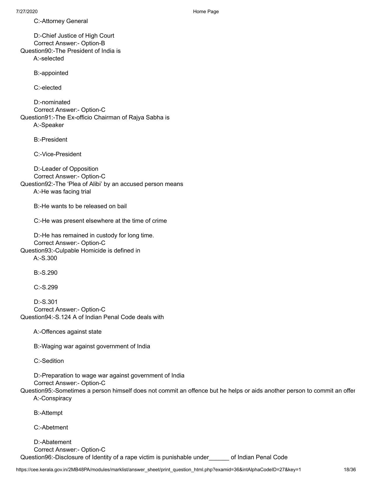 Kerala 2020 LLB 3-Year Question Paper with Answer Key - Page 18