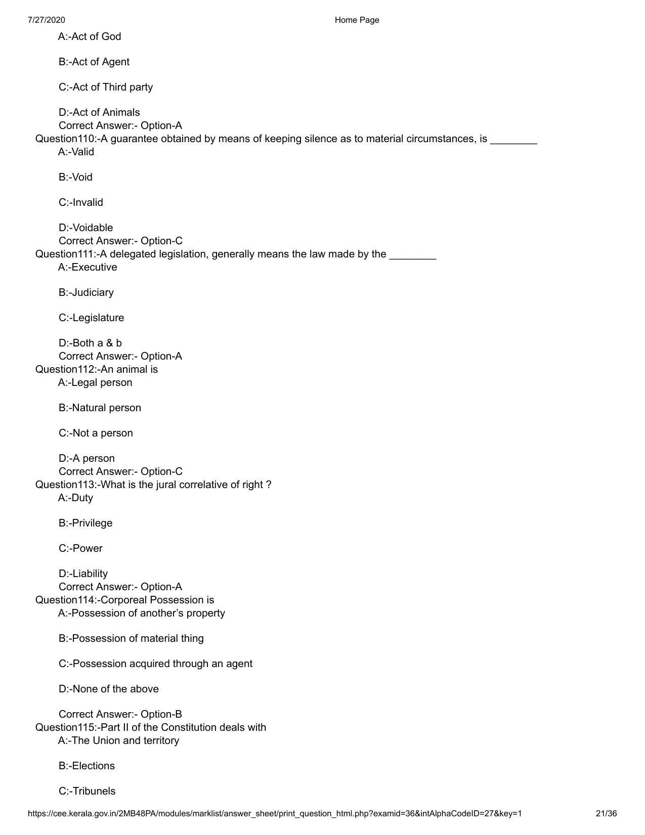 Kerala 2020 LLB 3-Year Question Paper with Answer Key - Page 21