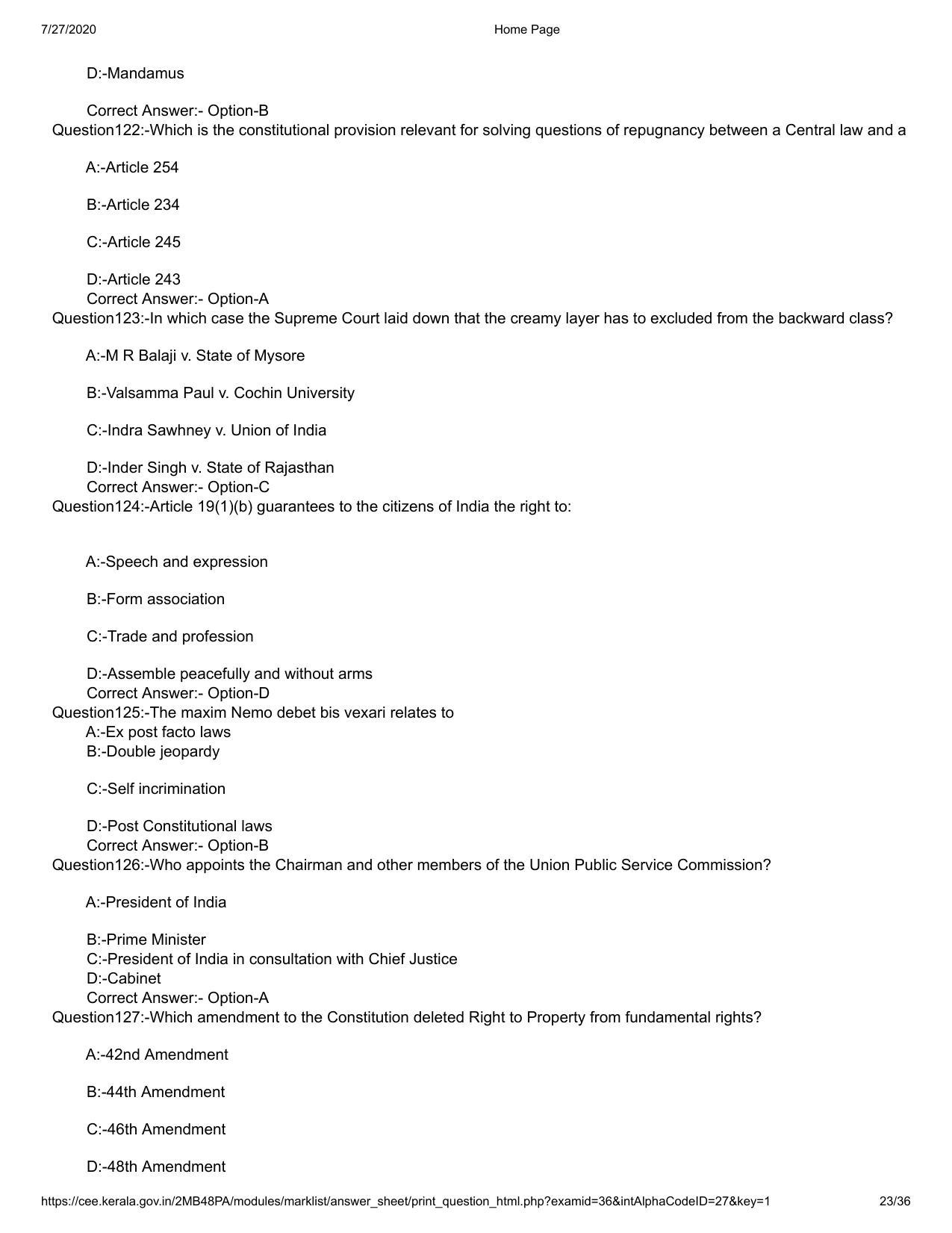 Kerala 2020 LLB 3-Year Question Paper with Answer Key - Page 23