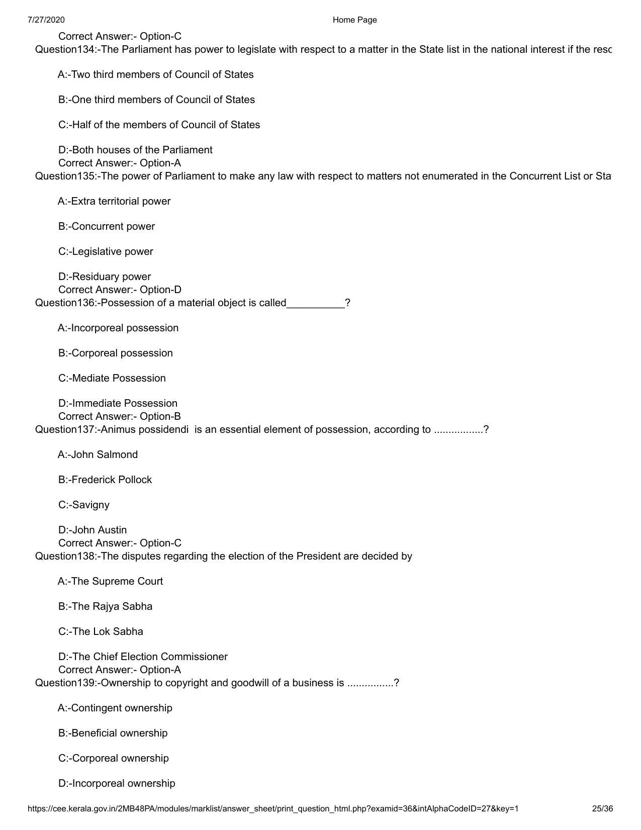 Kerala 2020 LLB 3-Year Question Paper with Answer Key - Page 25