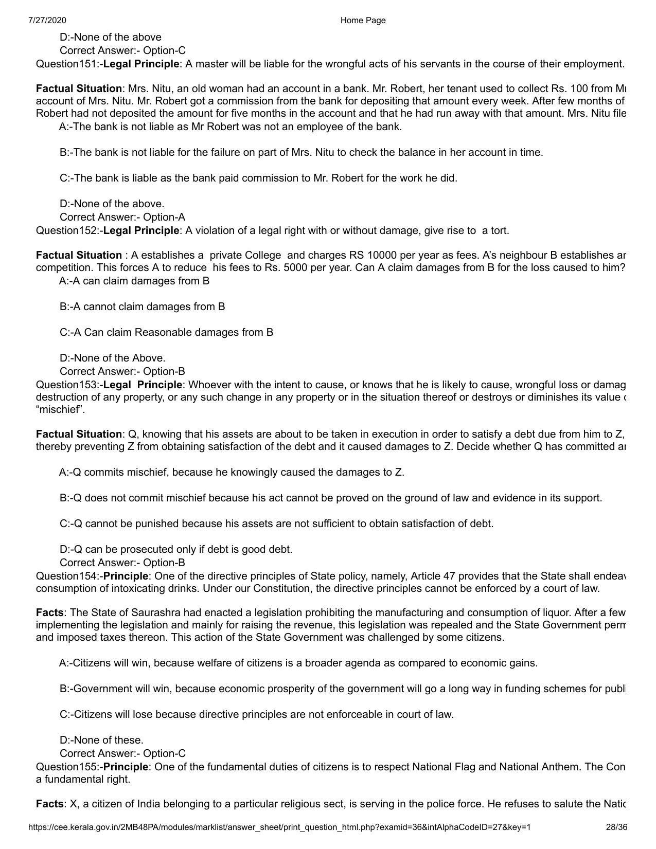 Kerala 2020 LLB 3-Year Question Paper with Answer Key - Page 28