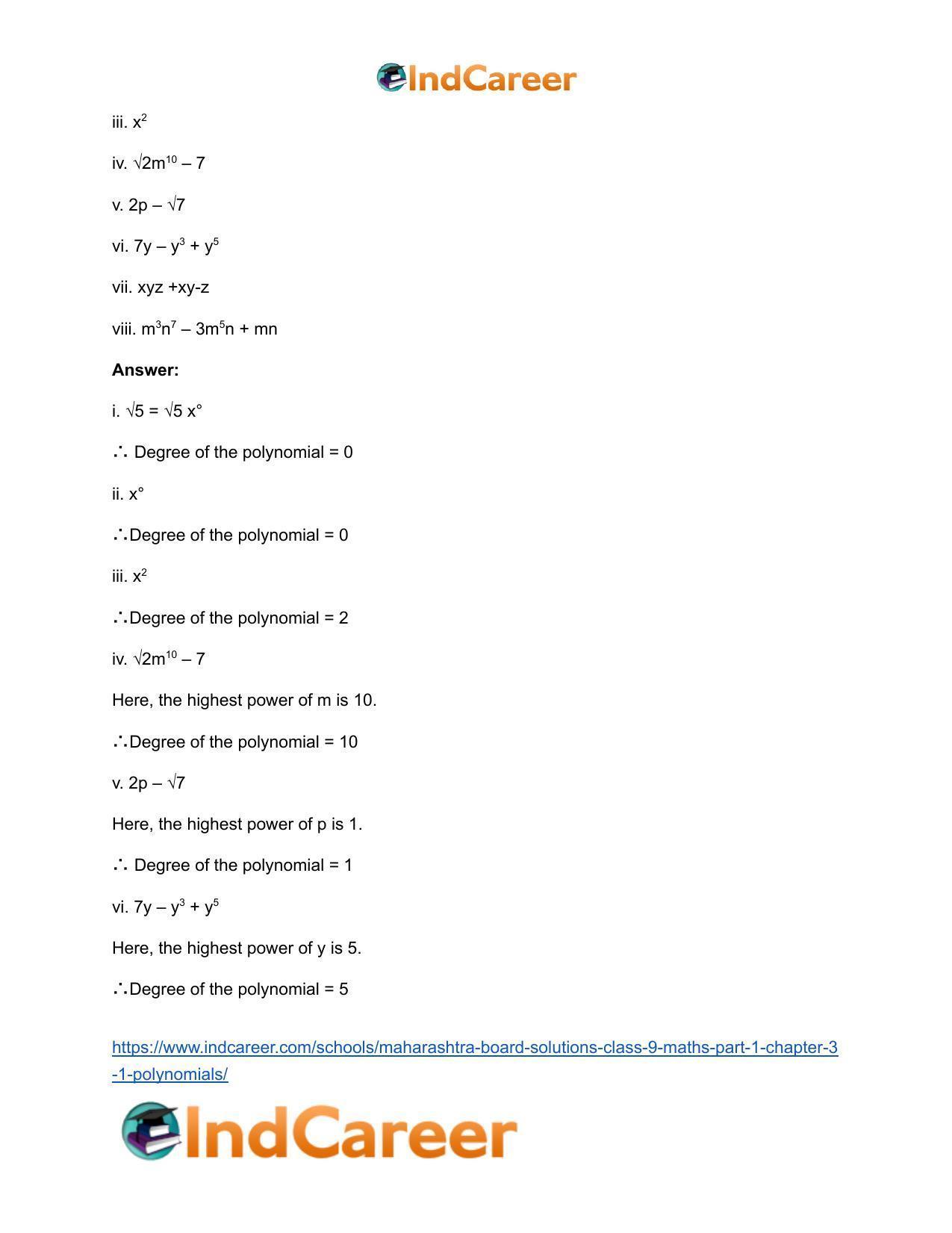 Maharashtra Board Solutions Class 9-Maths (Part 1): Chapter 3.1- Polynomials - Page 4