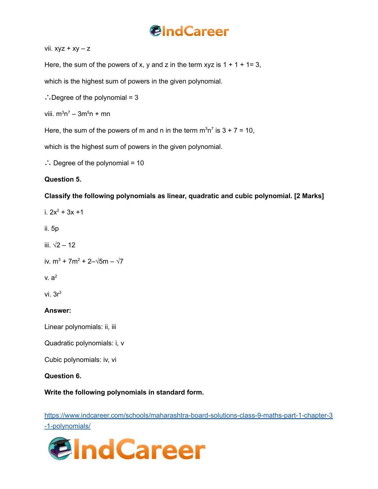 Maharashtra Board Solutions Class 9-Maths (Part 1): Chapter 3.1- Polynomials - Page 5