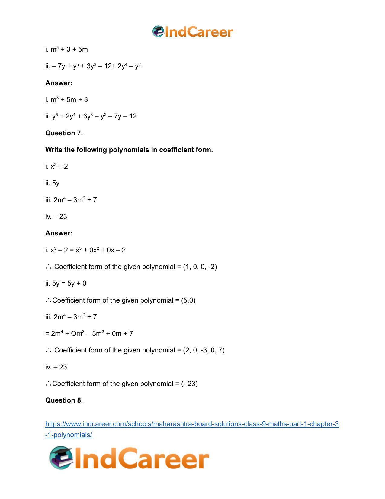 Maharashtra Board Solutions Class 9-Maths (Part 1): Chapter 3.1- Polynomials - Page 6