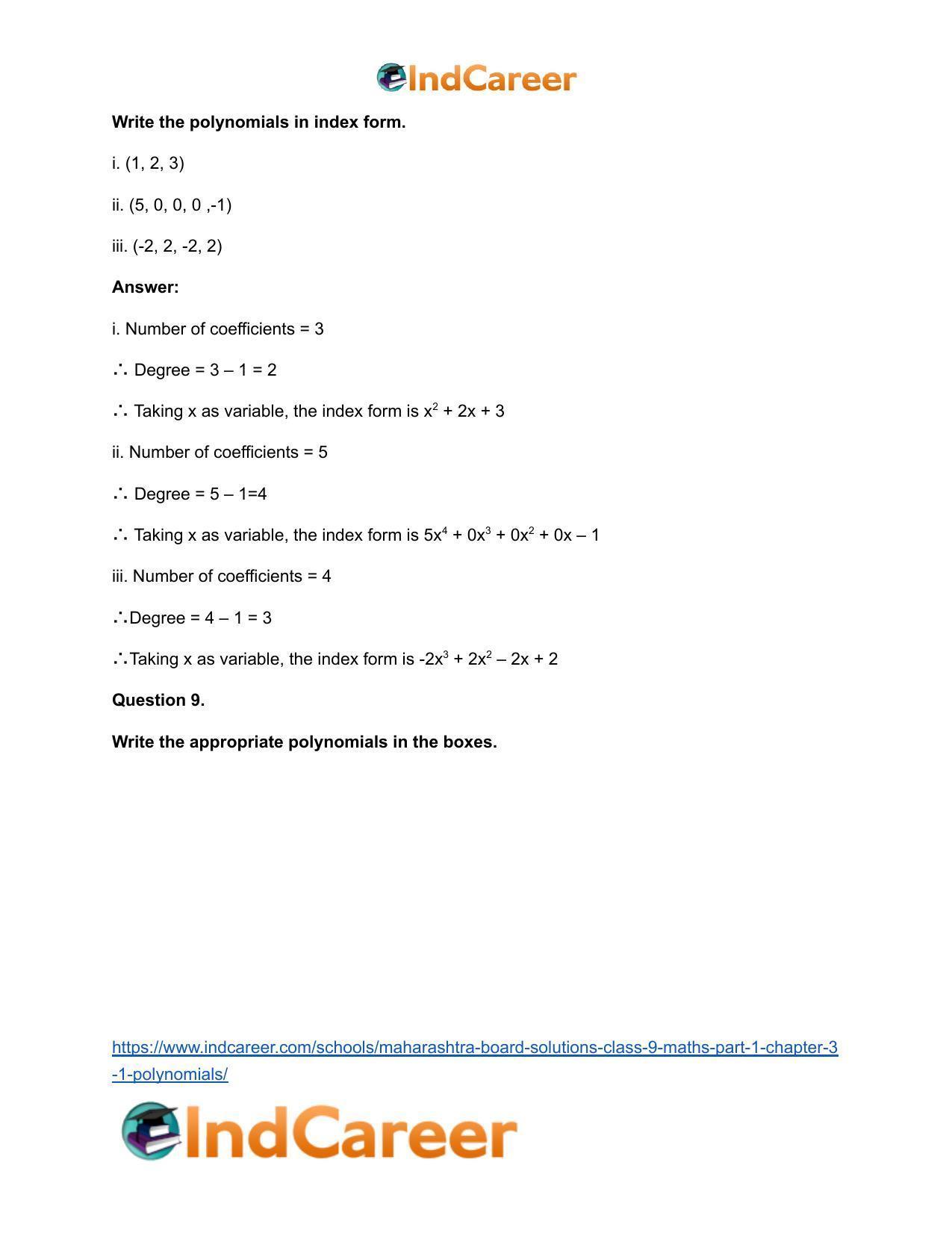 Maharashtra Board Solutions Class 9-Maths (Part 1): Chapter 3.1- Polynomials - Page 7