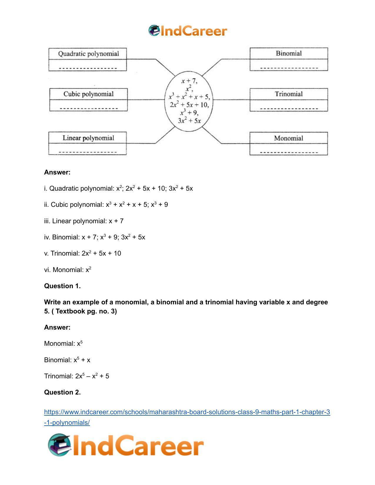 Maharashtra Board Solutions Class 9-Maths (Part 1): Chapter 3.1- Polynomials - Page 8
