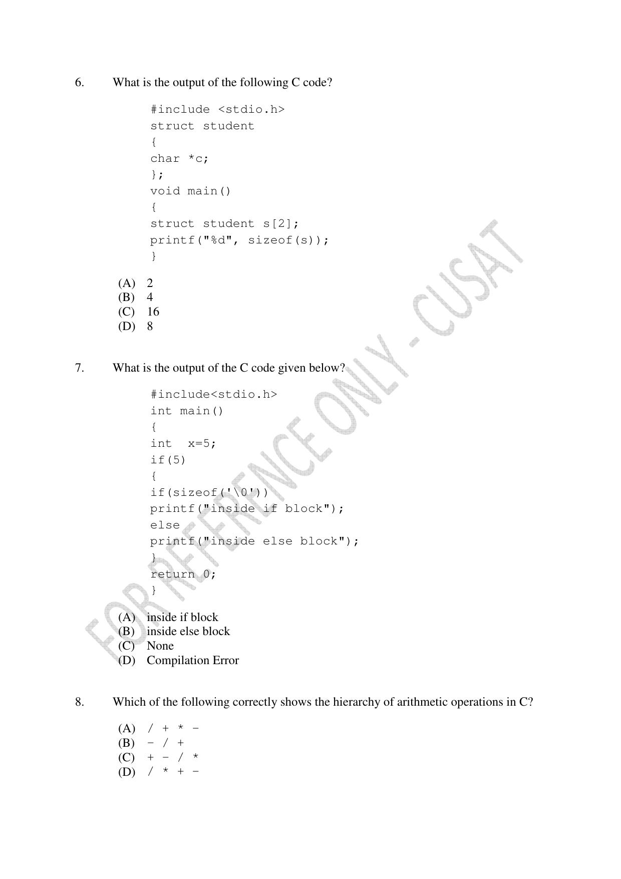 CUSAT CAT 2023 MSC Computer Science Final Question Paper - Page 2