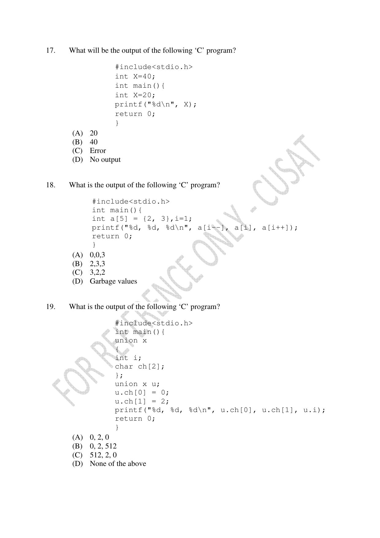 CUSAT CAT 2023 MSC Computer Science Final Question Paper - Page 5