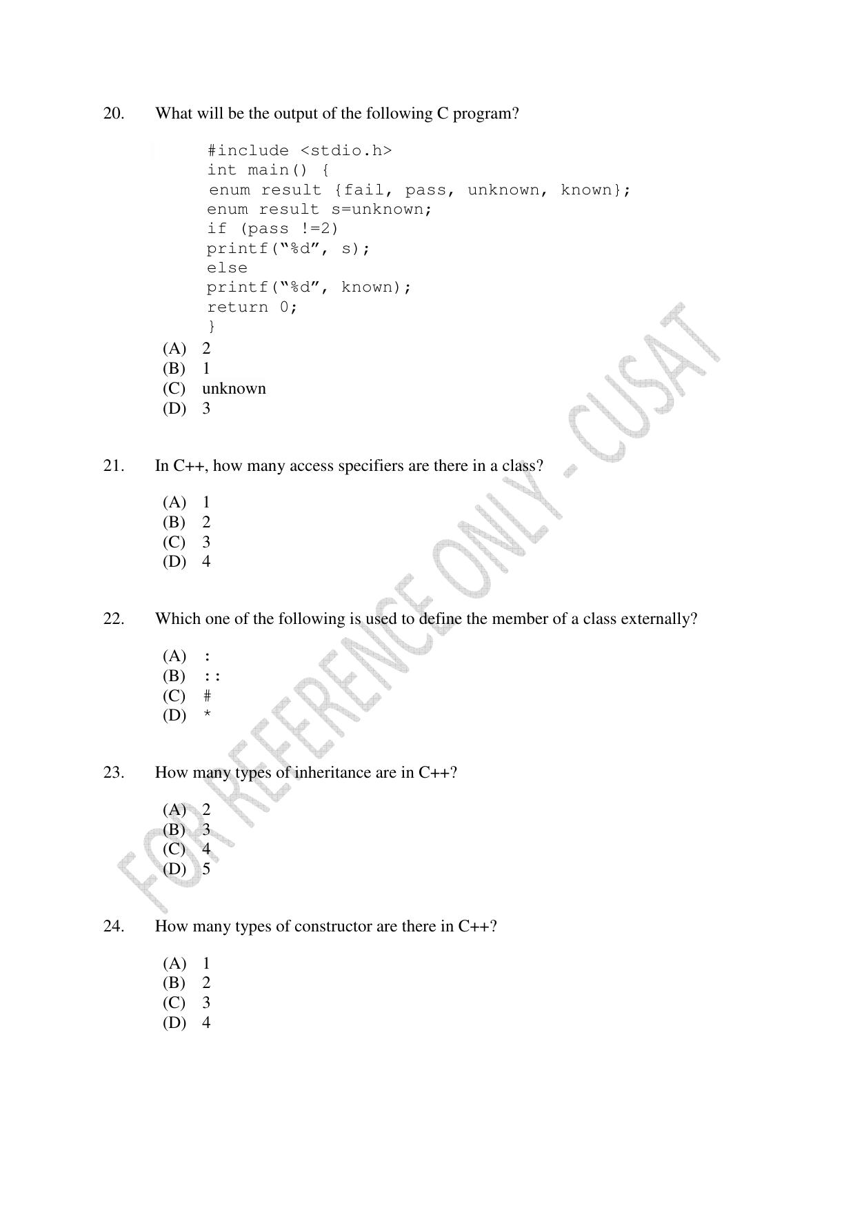 CUSAT CAT 2023 MSC Computer Science Final Question Paper - Page 6