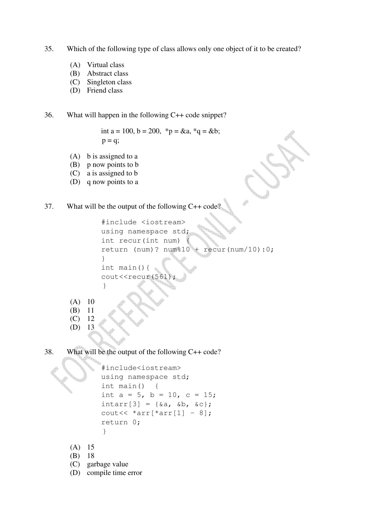 CUSAT CAT 2023 MSC Computer Science Final Question Paper - Page 9