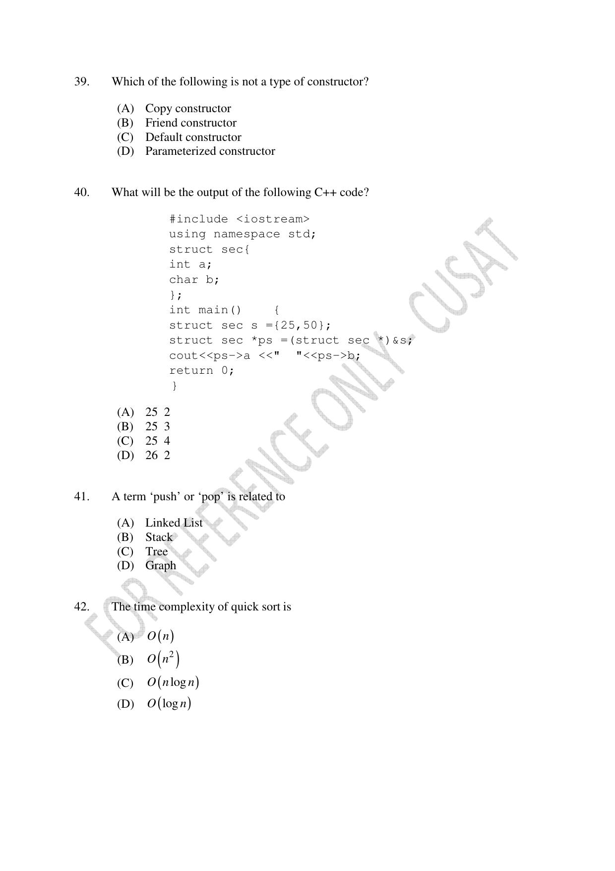 CUSAT CAT 2023 MSC Computer Science Final Question Paper - Page 10