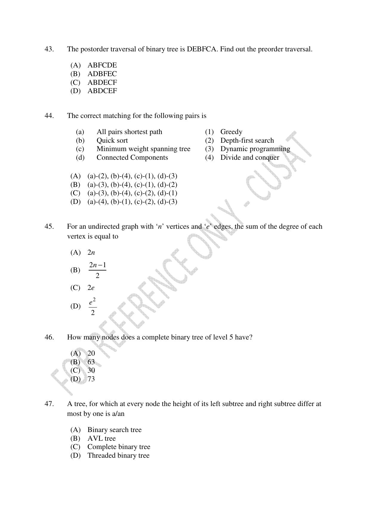 CUSAT CAT 2023 MSC Computer Science Final Question Paper - Page 11
