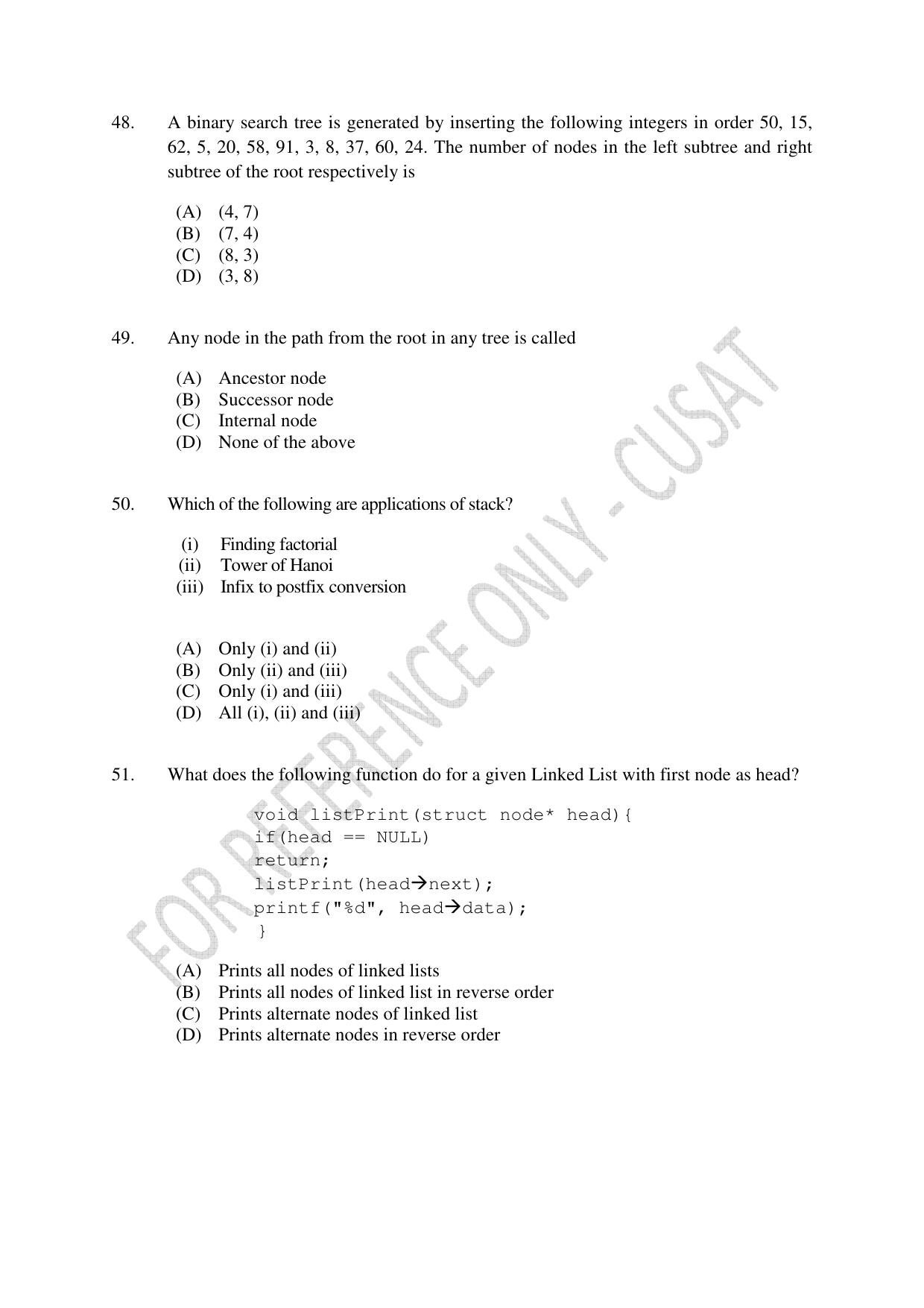 CUSAT CAT 2023 MSC Computer Science Final Question Paper - Page 12