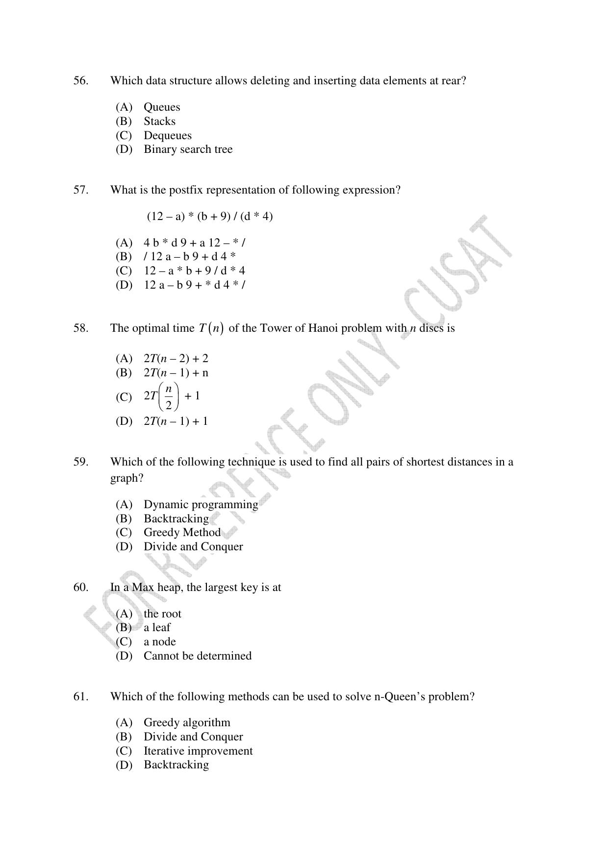 CUSAT CAT 2023 MSC Computer Science Final Question Paper - Page 14