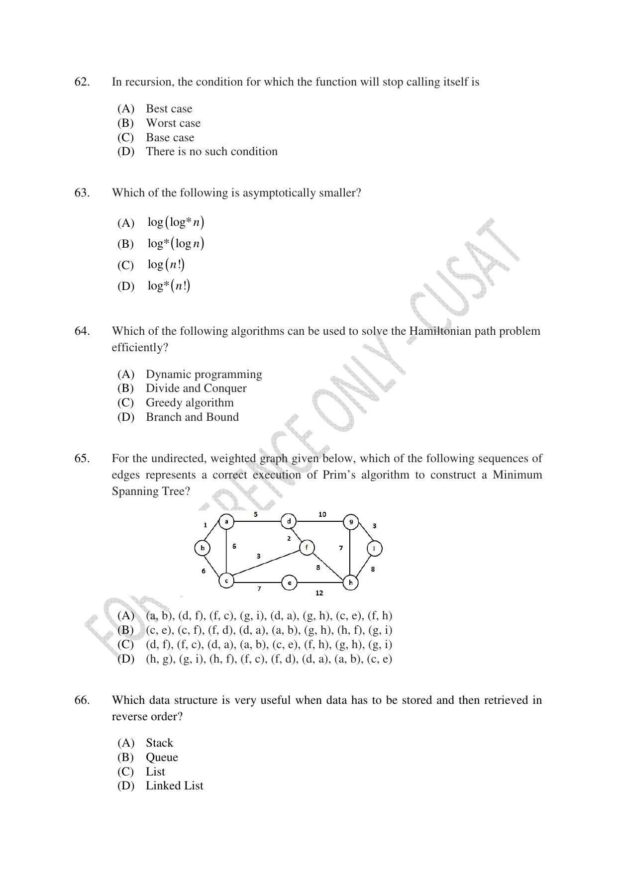CUSAT CAT 2023 MSC Computer Science Final Question Paper - Page 15