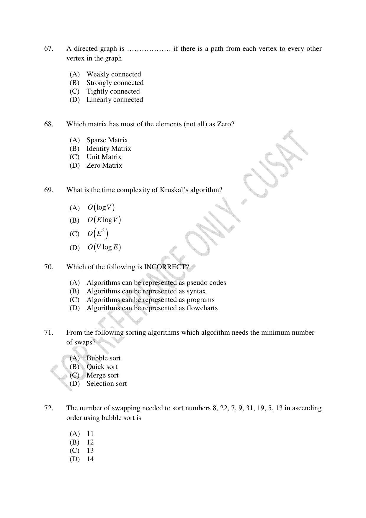 CUSAT CAT 2023 MSC Computer Science Final Question Paper - Page 16