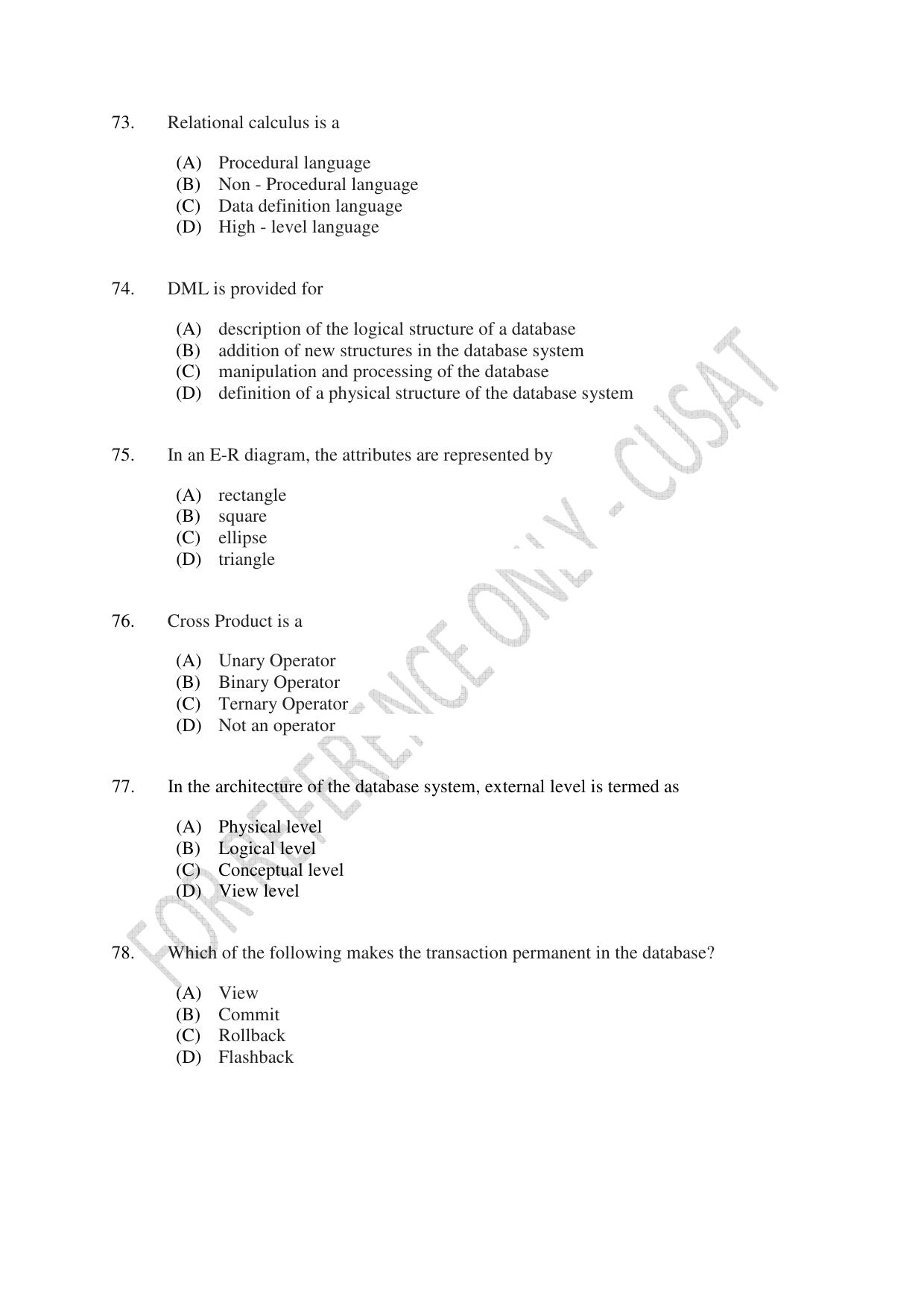 CUSAT CAT 2023 MSC Computer Science Final Question Paper - Page 17