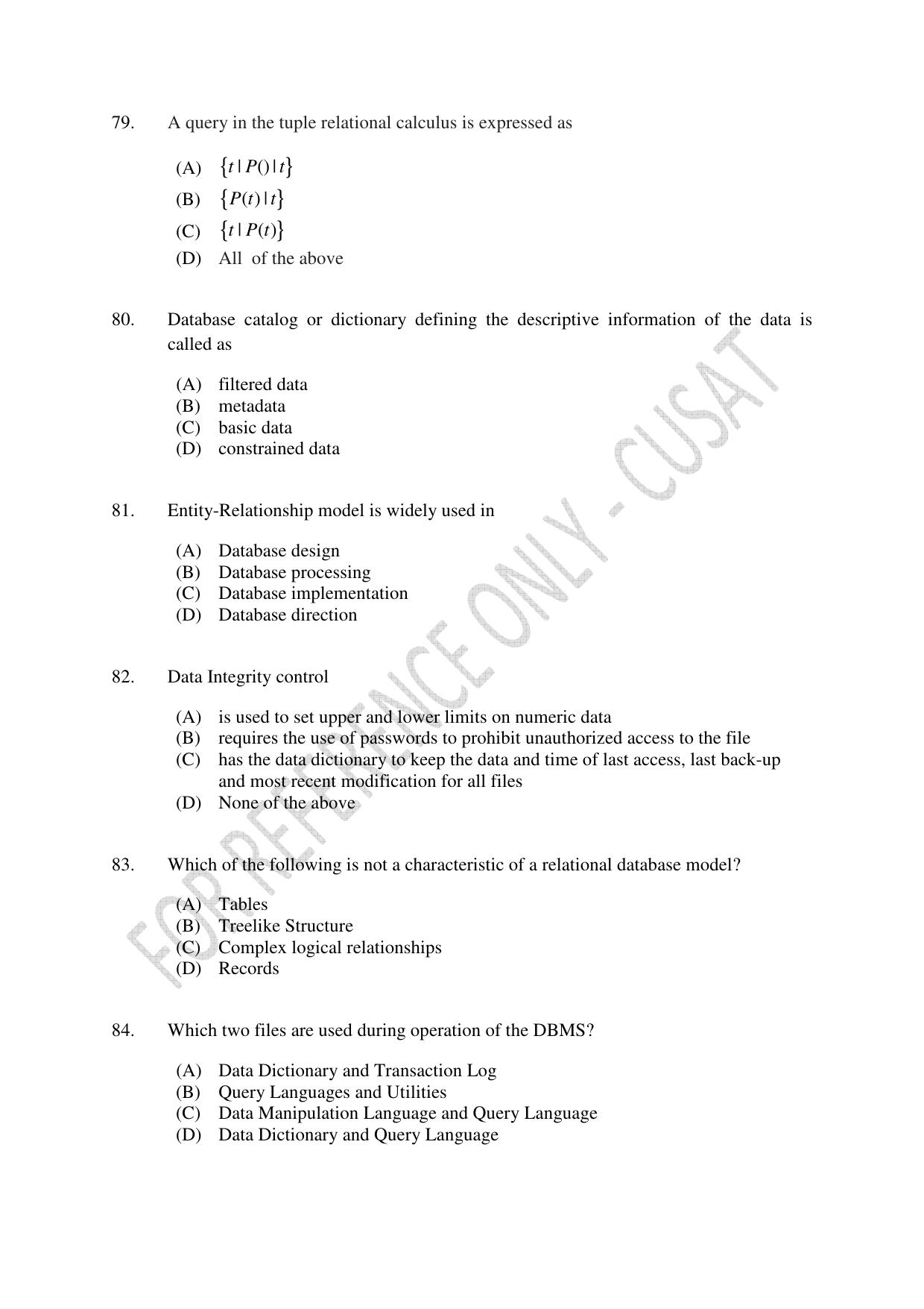 CUSAT CAT 2023 MSC Computer Science Final Question Paper - Page 18