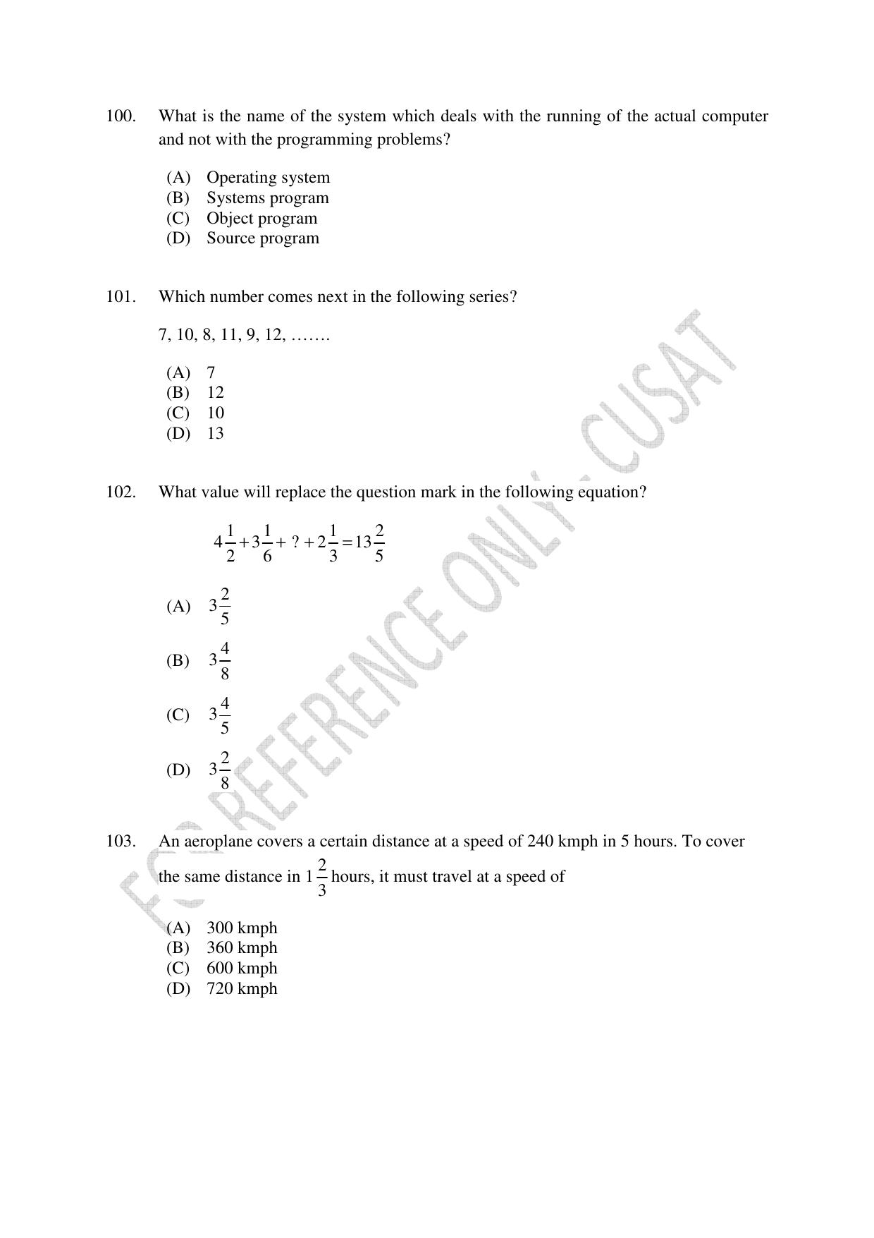 CUSAT CAT 2023 MSC Computer Science Final Question Paper - Page 22