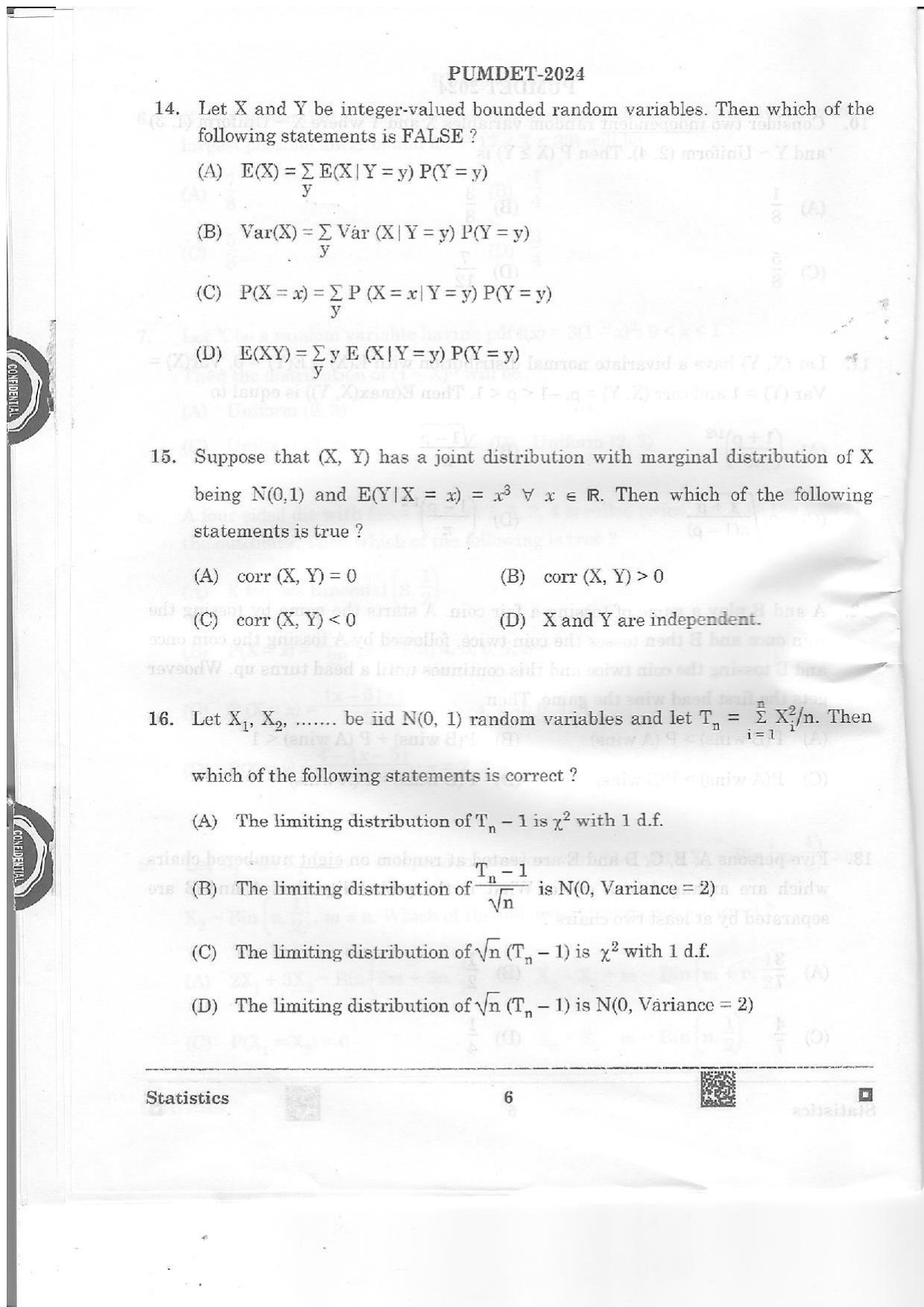 PUMDET 2024 Statistics Question Paper - Page 6