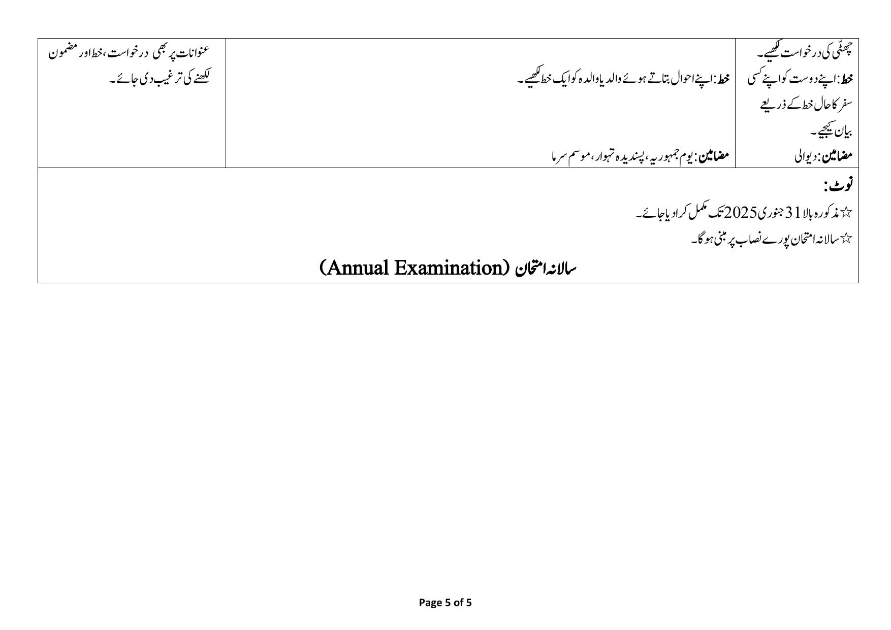 Edudel Class 6 Urdu-A (Urdu Medium) Syllabus 2025 - Page 5