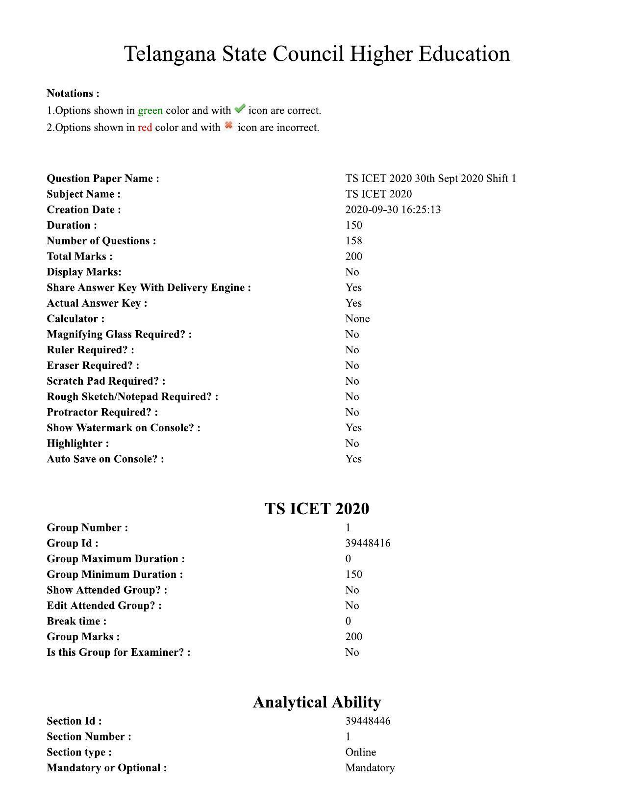 TS ICET 2020 Question Paper 1 - Sep 30, 2020 - Page 1