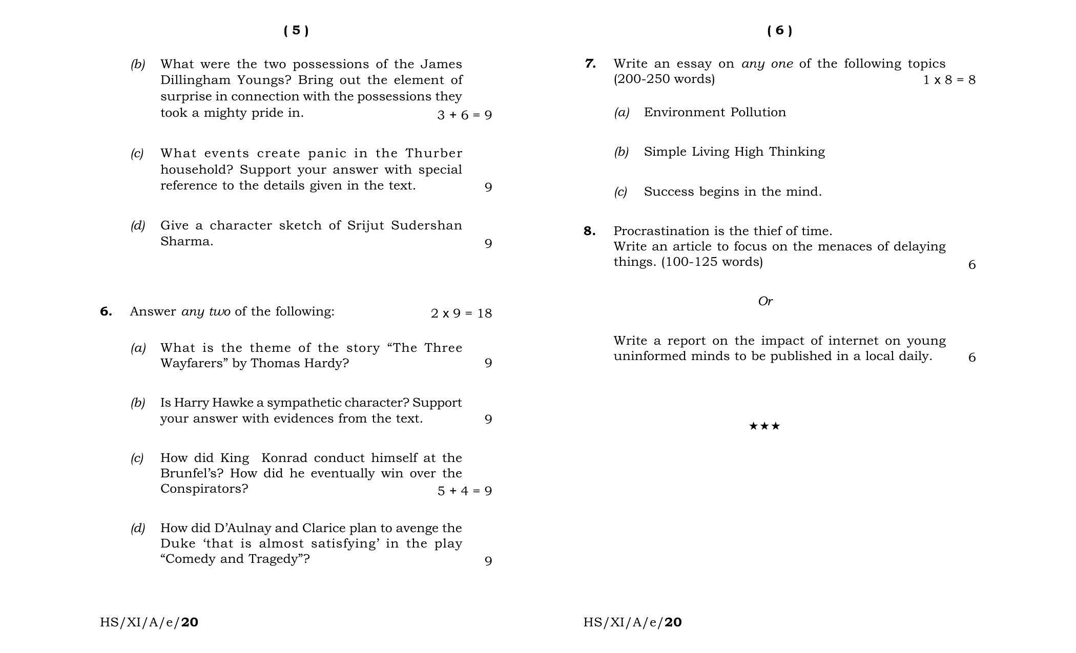 Meghalaya Board (MBOSE) Class 11 Elective English 2020 Question Paper - Page 3