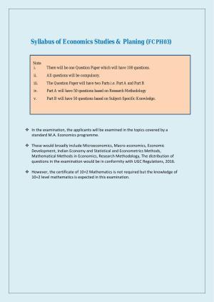 NTA PhD Entrance Exam Economics Studies & Planning Syllabus
