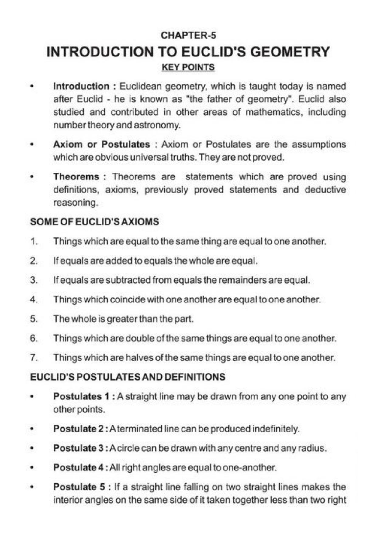 Class 9 Notes, Question & Practice Paper - Mathematics (Topic 5 : Euclid's Geometry) - Page 2