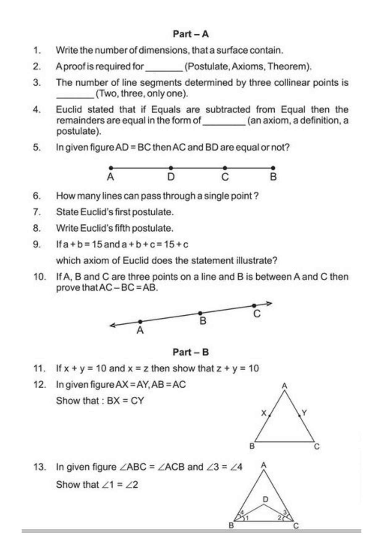 Class 9 Notes, Question & Practice Paper - Mathematics (Topic 5 : Euclid's Geometry) - Page 5