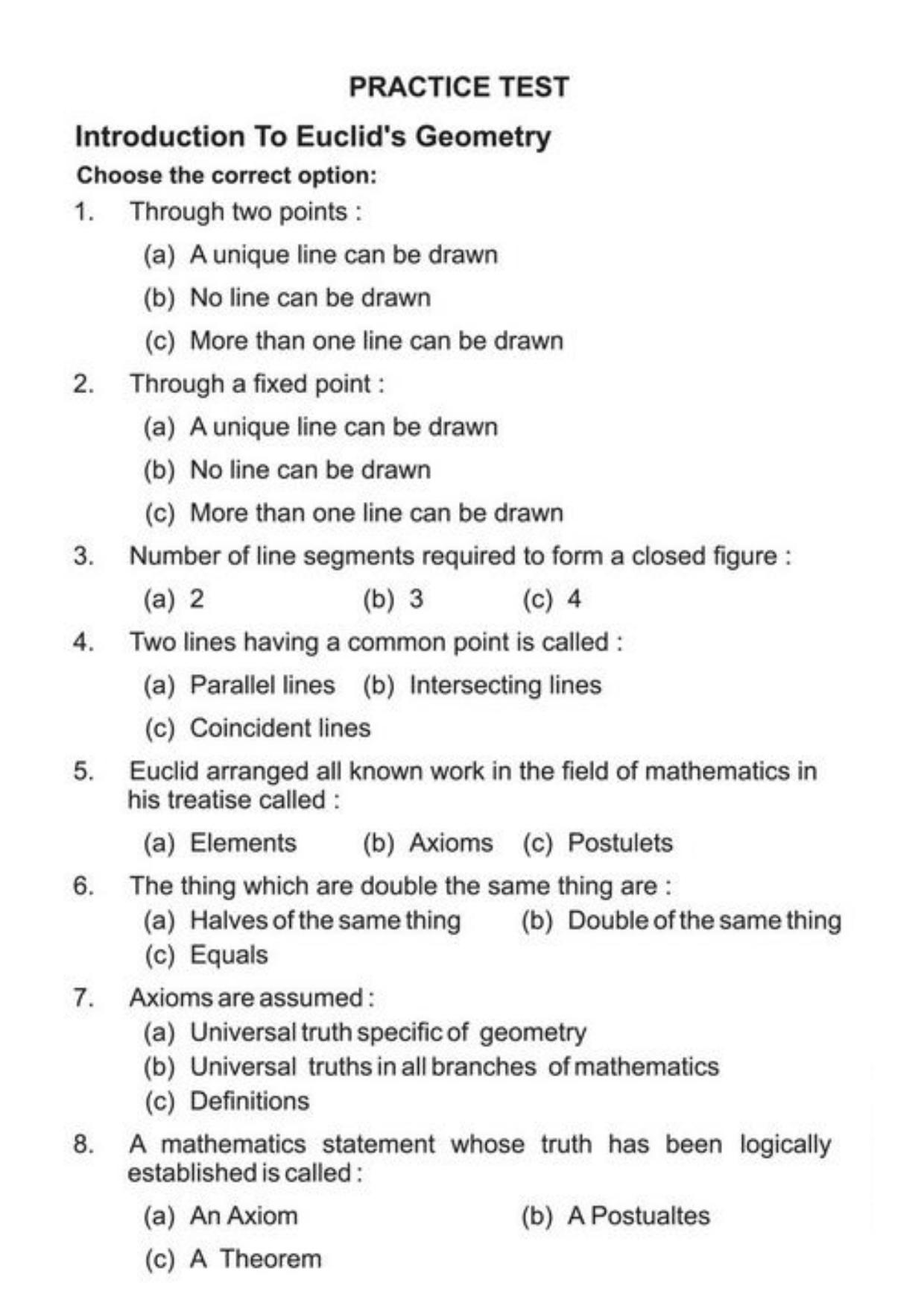 Class 9 Notes, Question & Practice Paper - Mathematics (Topic 5 : Euclid's Geometry) - Page 9